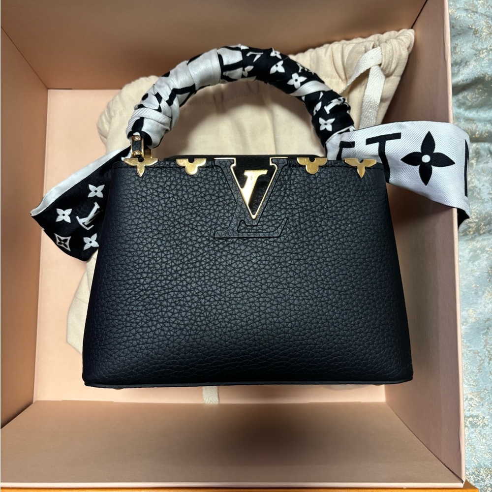 Louis Vuitton Black Satchel with Gold Hardware with Twilly